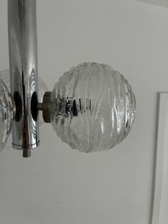 Vintage Pendant Lamp 3 Glass Spheres Fischer Leuchten – Chrome (photo 2 of 13)
