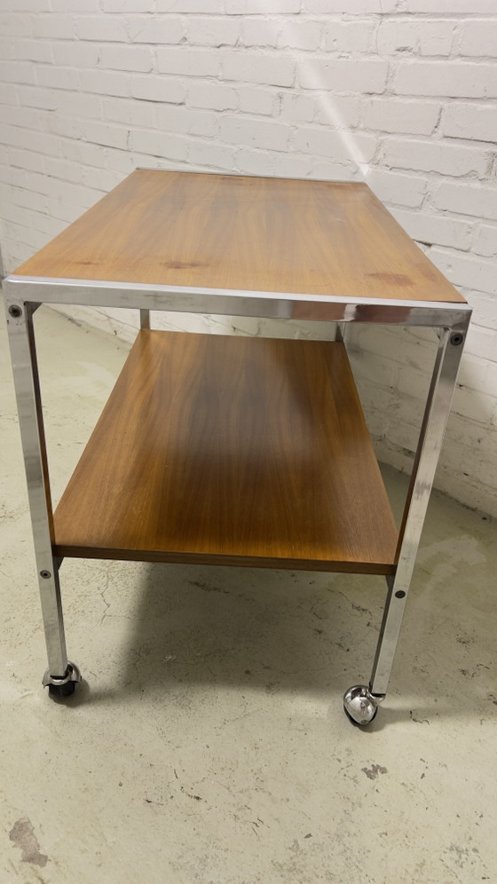 Image 1 of Vintage trolley / serveerwagen chroom en hout jaren 60 70