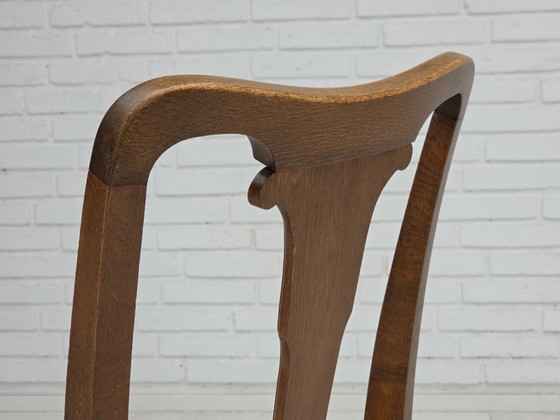 Image 1 of 1930s, set of 6 Danish vintage chairs, furniture velour, oak wood, reupholstered.