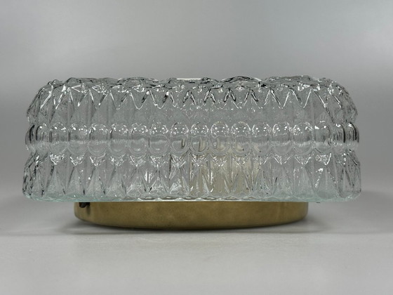 Image 1 of Plafondlamp uit de jaren 60/70, plafondmontage, glas, metaal, ruimtetijdperkontwerp