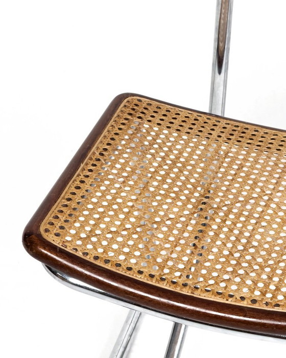 Image 1 of Set van 4 vintage cantileverstoelen in chroom, hout en Weens riet, jaren 70.