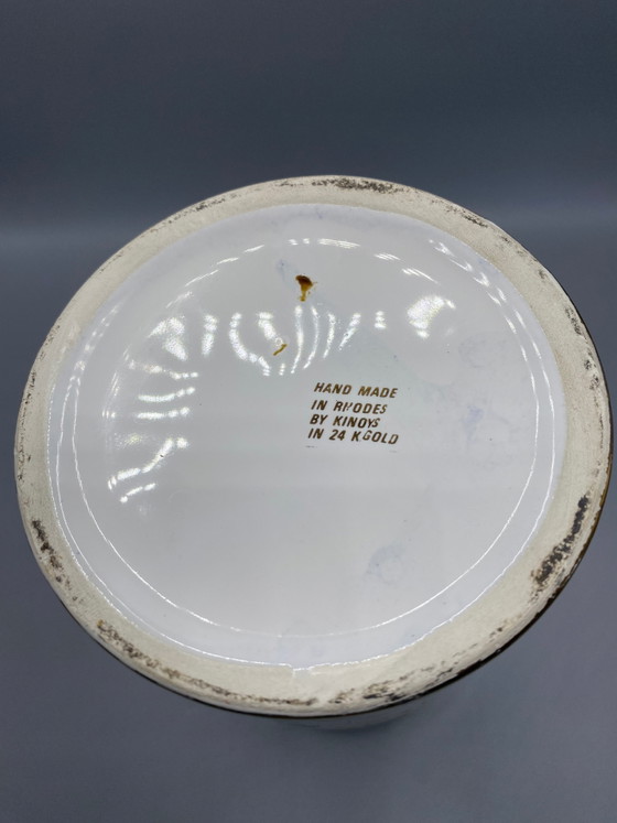 Porcelain Rouleau Vase, Peacock and Floral Decor, 24K Gold, Kinoys Rhodes – Crockery (photo 3 of 6)