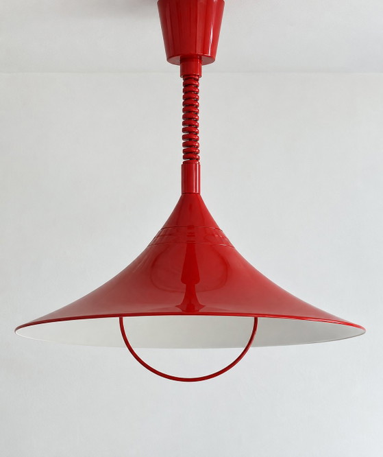 Vintage Rode Trekpendel Jaren 70 | Semi Style | Space Age Ø 46 cm – Hanglampen, Metal, Plastic (photo 2 of 12)