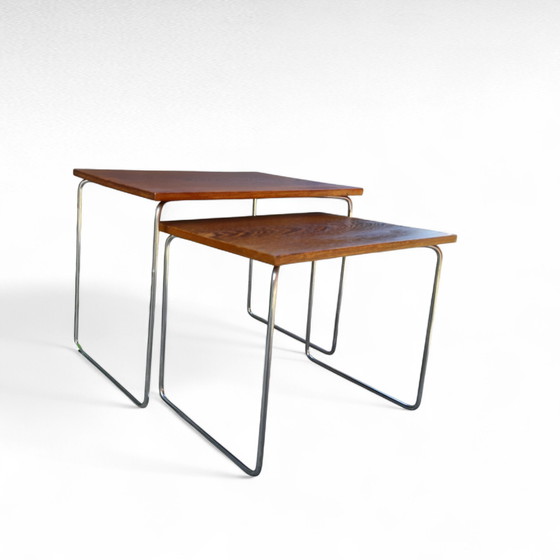 Image 1 of Juego de 2 mesas auxiliares Brabantia, tablero de wengué, patas cromadas