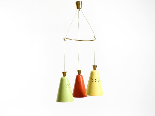 Beautiful Large Original Mid-Century 3-Arm Colorful Bag Ceiling Lamp