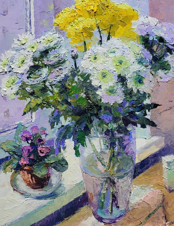 Image 1 of Flowers in a Vase on the Windowsill
