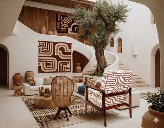 Image 1 of Mid-century moderne loungestoel met etnische jacquardafwerking, 1970