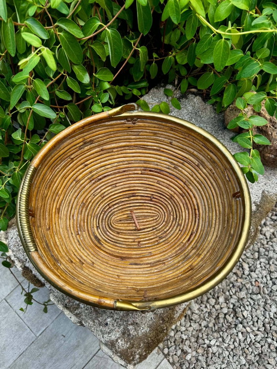 Grande cesto in rattan ottone Gabriella Crespi anni '60 – Oggetti decorativi, Wicker, Italian Design (photo 5 of 7)