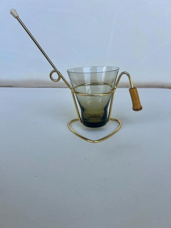 Vintage Pretzel Stick Holder Set Smoked Glass Gold Metal Mid Century Cocktail Snack Server Atomic Barware (photo 4 of 7)