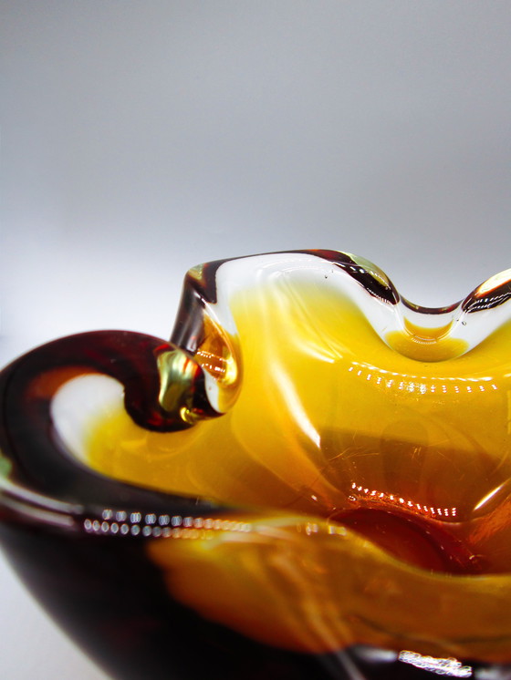 Image 1 of Vintage Murano-stijl Sommerso asbak – Amber/Bruin – Jaren '60