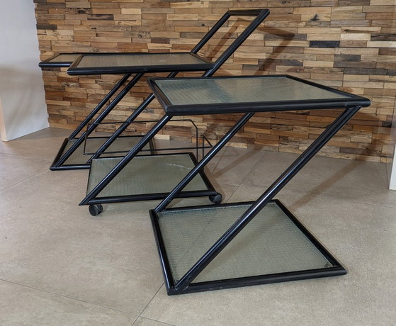 Harvink set, Z lounge tables with serving trolley, Side tables, Glass, Metal, Black (photo 14 of 18)