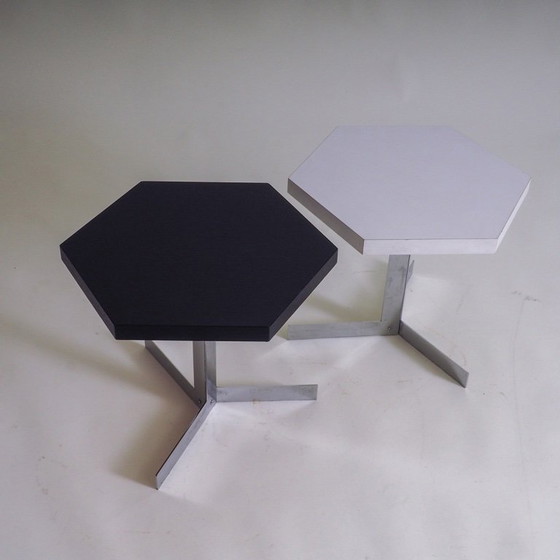 Image 1 of Set of 2 Octagonal Black & White Side Tables