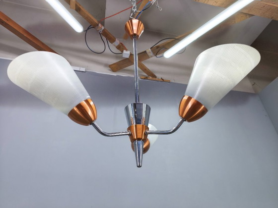 Image 1 of Mid-Century Pendant Light, Copper and Chrome, Czechoslovakia, 1970s