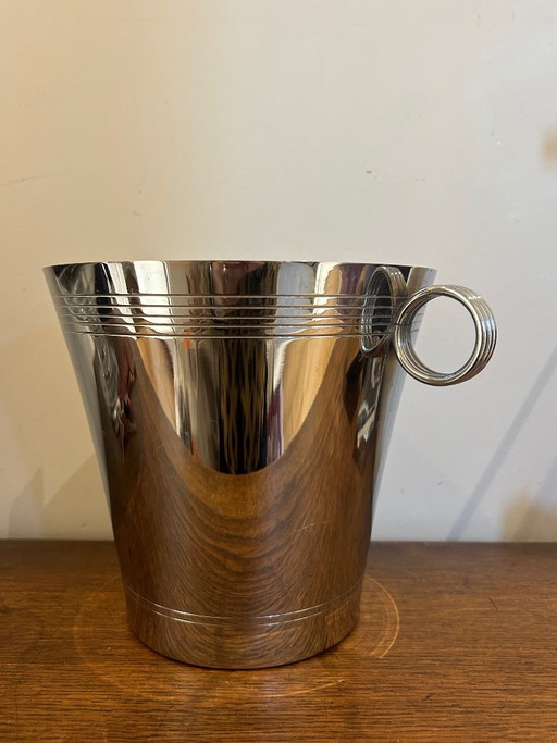 chrome-plated metal champagne bucket