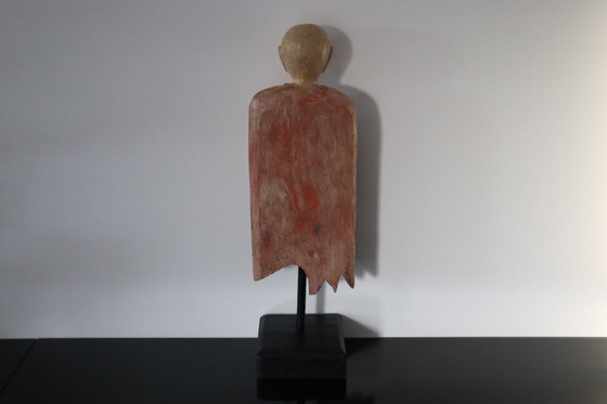Image 1 of Decorative hand-carved wooden statue of a Monk