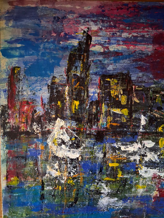 Image 1 of Weißes Schiff im Hafen, abstrakt