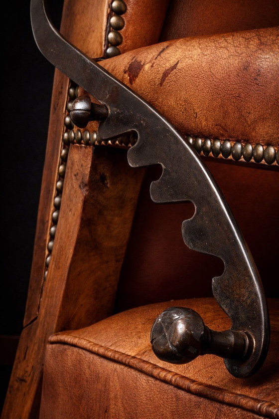 Image 1 of French Reclining Library Armchair in Original Leather, circa 1900