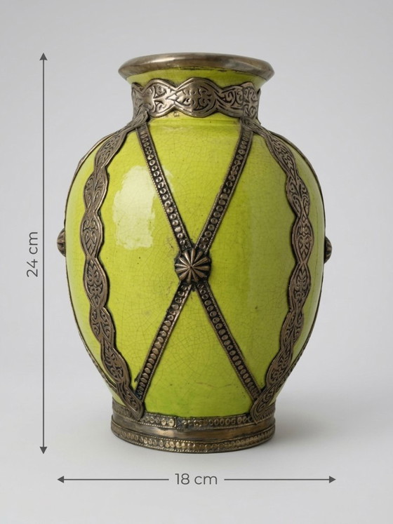 Vaso in terracotta verde anice e metallo – Decorazione marocchina – 24 cm – Vasi, Ceramic, Iron (photo 8 of 8)