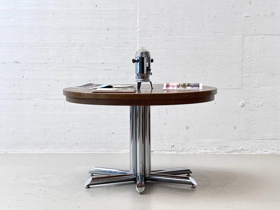 Dieter Wäckerlin Extendable Table – Wood Mosaic & Chrome, Switzerland, 1960s – Dining tables, Vintage (photo 2 of 13)