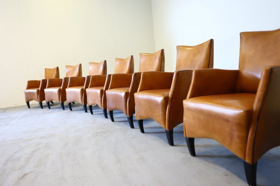 Image 1 of 8x Model Bergere Bart van Bekhoven for Artistiek Breda sheepskin dining chairs