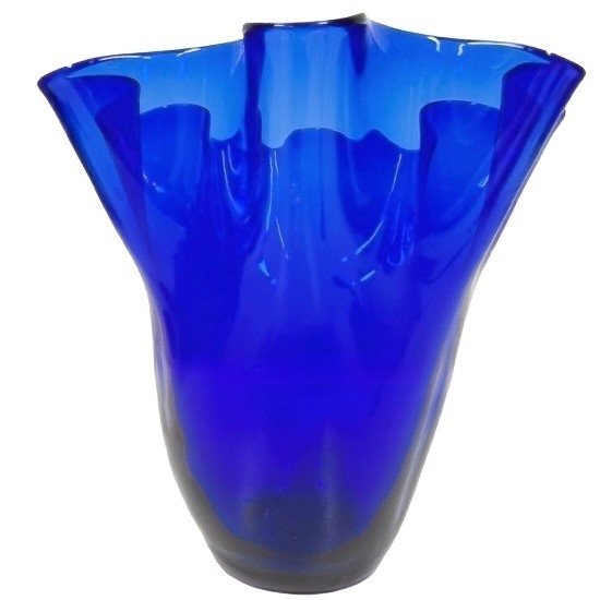 Image 1 of Italienische blaue Taschentuchvase aus Muranoglas, Fazzoletto, Mitte des 20. Jahrhunderts, 1960er Jahre