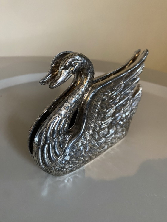Versilberter Schwan Serviettenhalter, Tischdekoration, Metall (Foto 8 von 8)