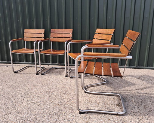 4 sillas de jardín de teca/RS estilo Gispen, apilables