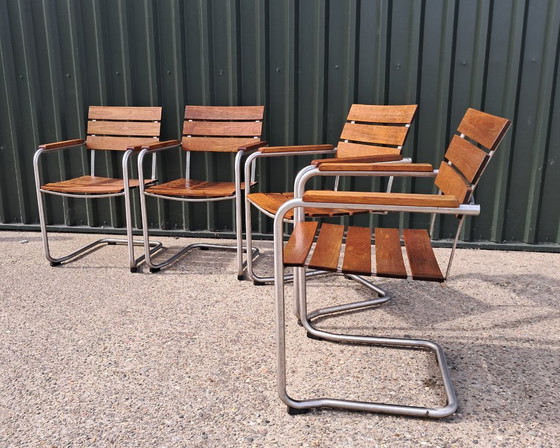 Image 1 of 4 chaises de jardin Gispen en teck/RS, empilables