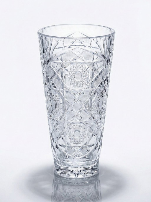 Große Vintage 80-2000 geschliffene und geformte Kristallvase Böhmen Tschechoslowakei