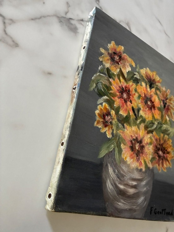 Image 1 of Antique oil painting on canvas, bouquet of flowers