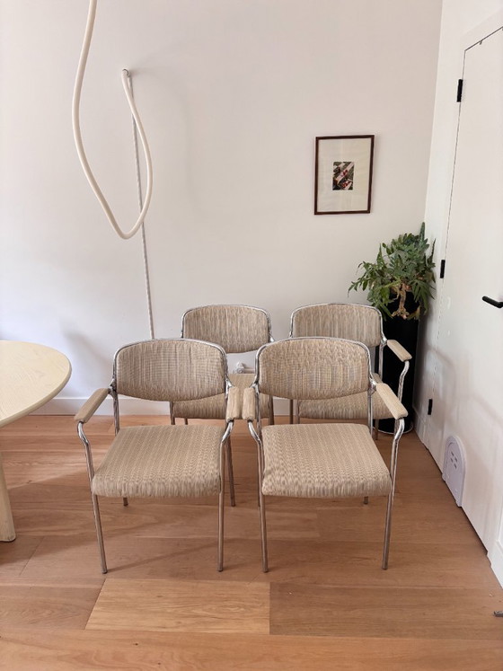 Set di 4 sedie vintage in cromo beige – Sedie da pranzo, Tessile (photo 4 of 11)