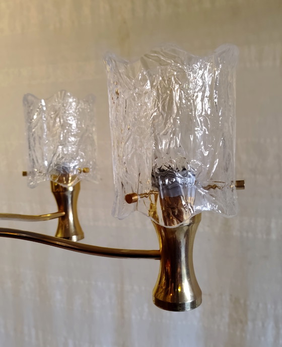 5-lichts verguld messing en perspex Kroonluchter - jaren 60/70 – Brass (photo 8 of 10)