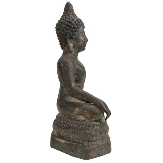Statua antica di Buddha di Ayutthaya in Bhumisparsha Mudra – XVII/XVIII secolo – Bronzo di qualità museale (photo 3 of 9)