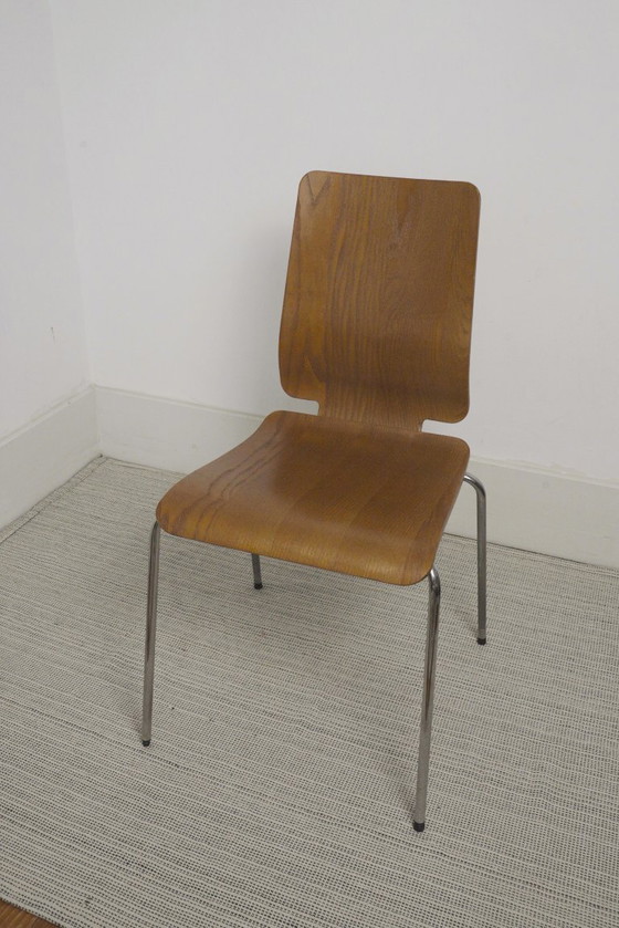 Image 1 of Chaises IKEA Gilbert en teck vintage, ensemble de 6 chaises de salle à manger empilables en contreplaqué de teck, style scandina
