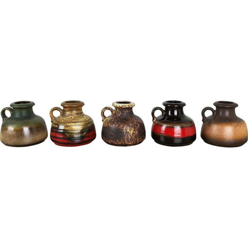 Ensemble de 5 vases vintage en céramique de lave grasse par Scheurich, Allemagne 1970