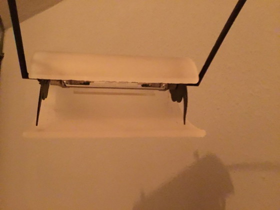 Image 1 of Lampada a sospensione, struttura in bronzo con 2 paralumi in vetro di Murano