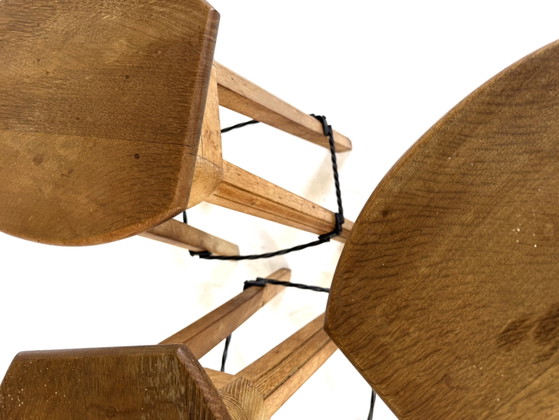 Image 1 of 3x Brutalistischer Eichenbarhocker '60