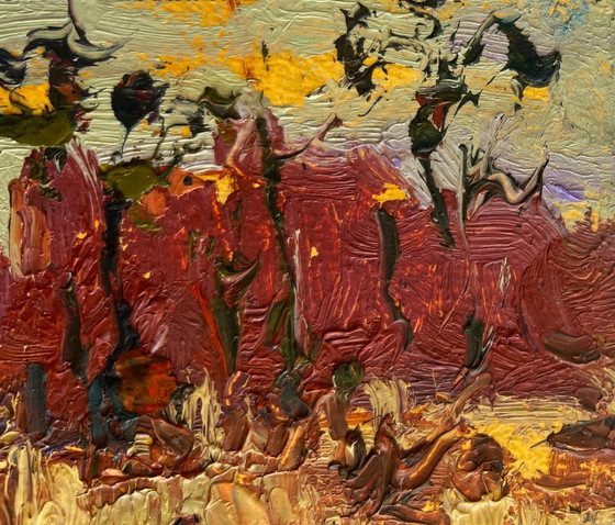 Image 1 of Original Oil Painting Autumn River Landscape On the autumn river