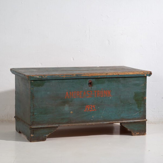 Baule antico con patina verde turchese (Anno 1935) #10 – Armadi contenitori (photo 5 of 30)