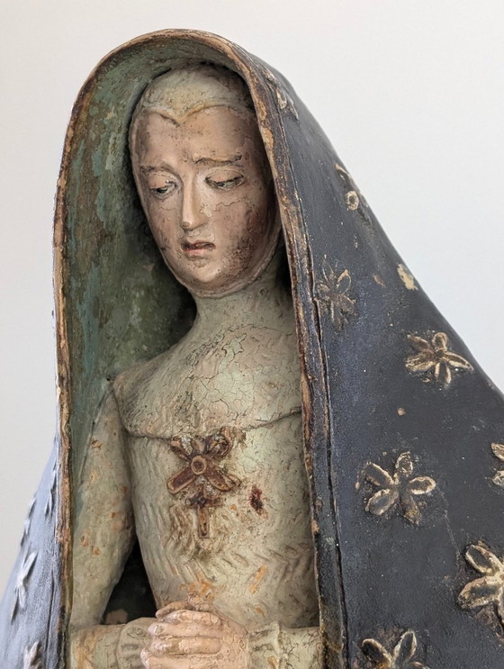 Image 1 of Polychrome Terracotta Mater Dolorosa Sculpture, 18th Century