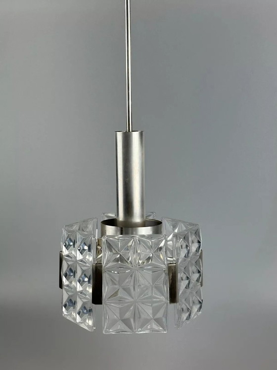 Image 1 of Lampadario da soffitto anni '60 anni '70 Hillebrand Leuchten Germany vetro metallo