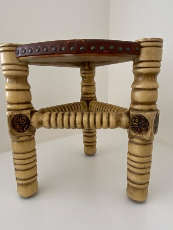 Image 1 of Vintage Brutalist style, handmade low stool in knight style, 1960s