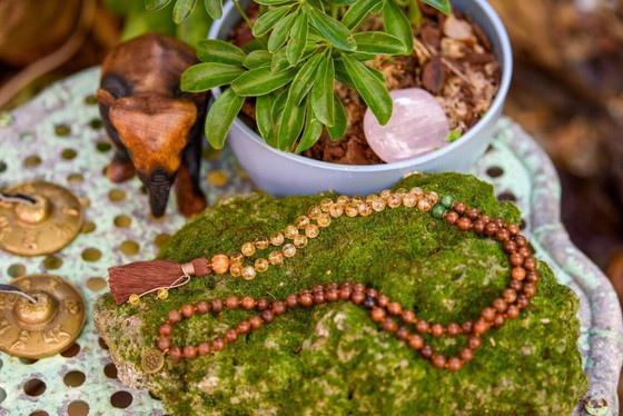 Image 1 of Sandalwood, Citrine & Jade Mala, Yoga Accessories, Hand-Knotted Mala, Meditation Japa mala, 108 Buddhist Beaded Mala, Yoga Lover