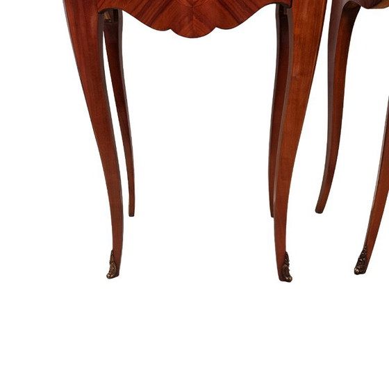 Comodini classici in stile Luigi XV francese, anni '70, Legno, Marmo, Marrone, Klassiek (foto 8 di 8)