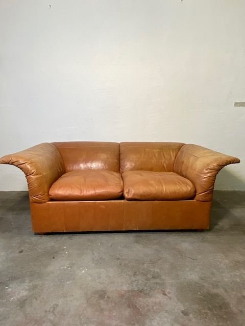 Poltronova Frau Leder Cognac 2-sitzer Sofa 70er Luigi Massoni