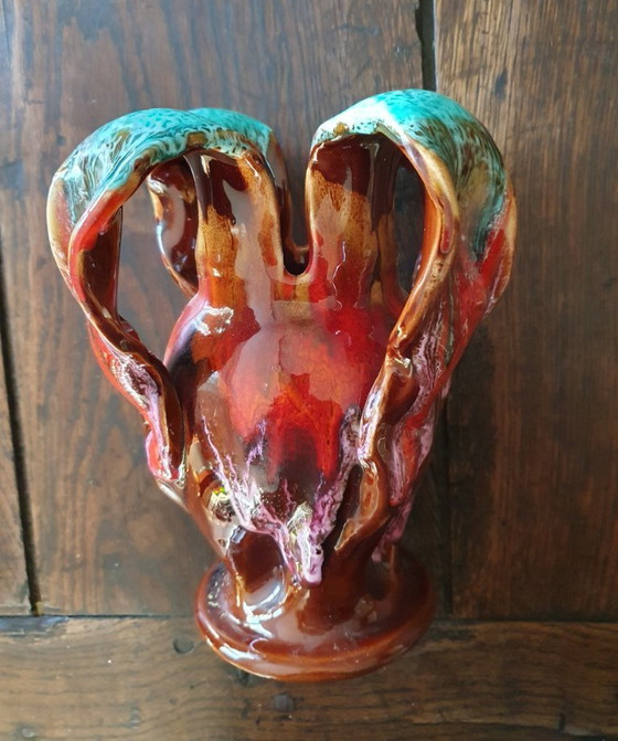 Image 1 of Vintage Vallauris vase 1960s - lava glaze - signed