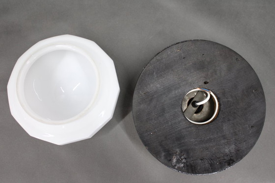 Image 1 of Secessie messing en glazen tafellamp uit 1920, Tsjecho-Slowakije