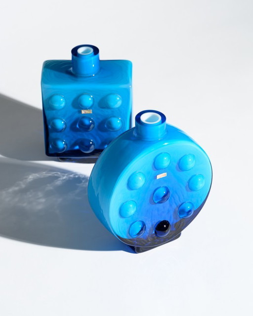 Friedrich Kristall „Bubble“ Pop-Art-Vasen-Duo – Blaues Überfangglas, Deutschland, 1970er Jahre