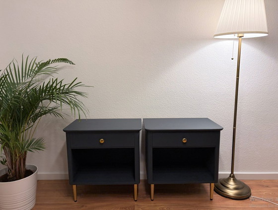 Image 1 of 2 elegant bedside tables made of solid wood - anthracite grey