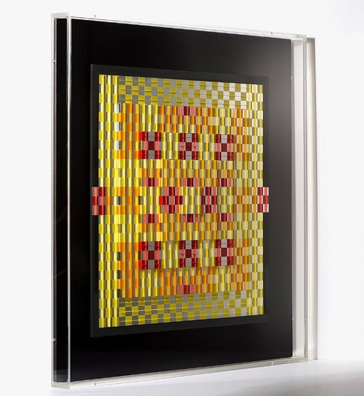 Françoise Luciani Orange checkerboard collage of paper